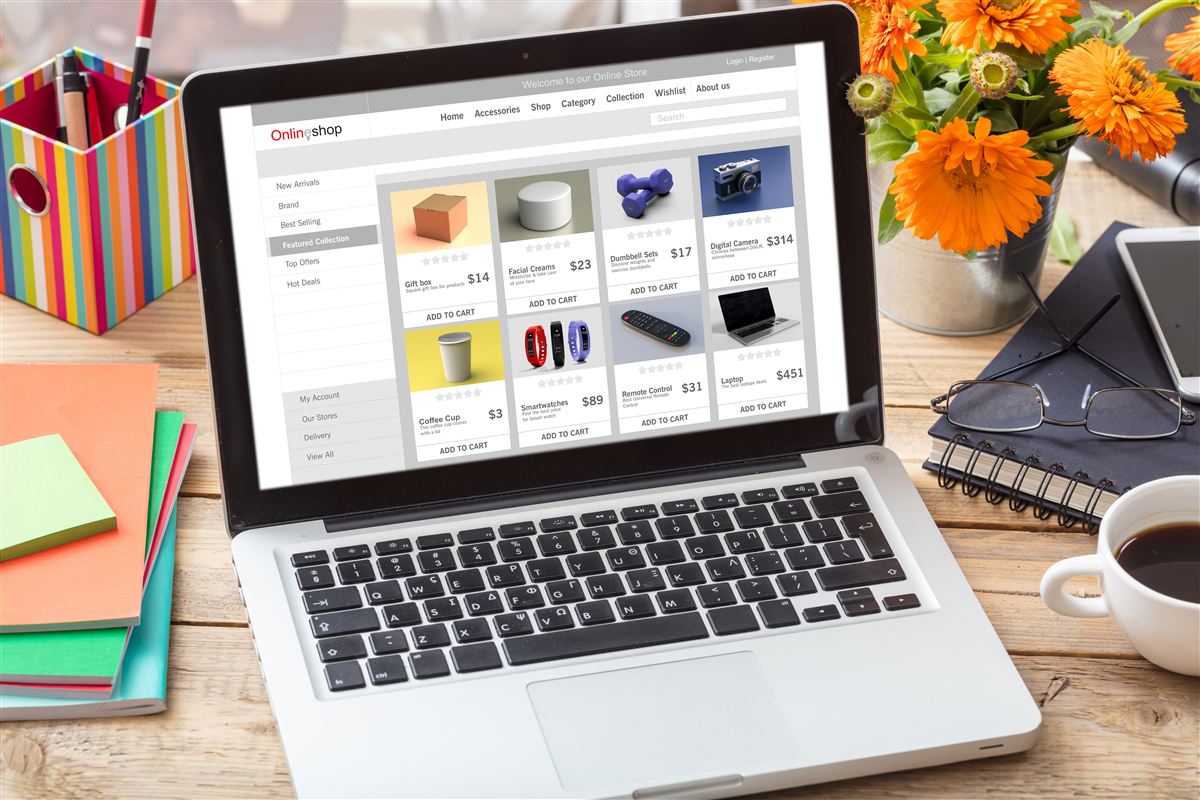PrestoStore online store website design shown on a laptop